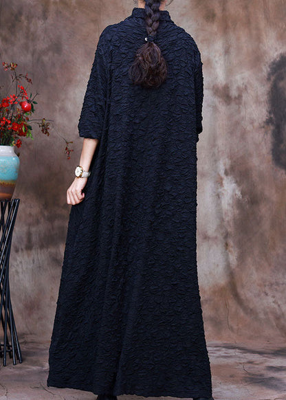Loose Navy Turtle Neck Maxi Dresses Spring
