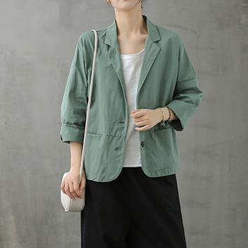 Loose Notched Button Down Fall Top Inspiration Green Blouses