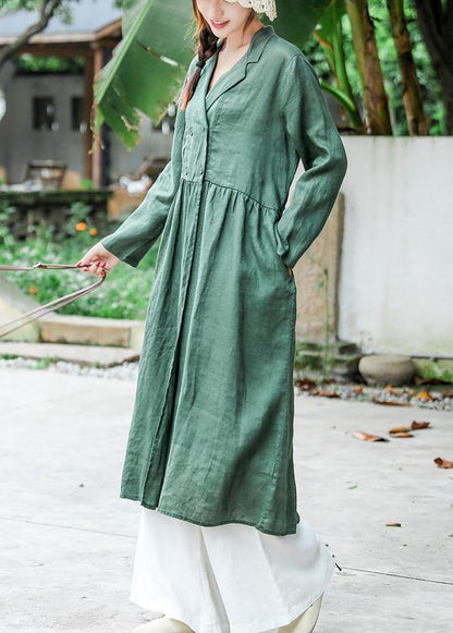 Loose Notched Tie Waist Spring Quilting Clothes Work Blackish Green Robe Dress