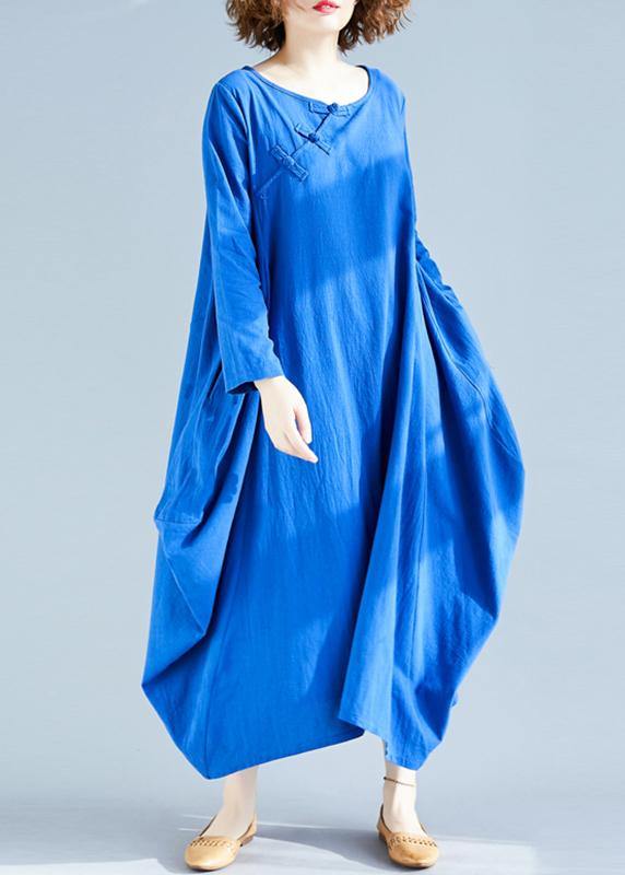 Loose O Neck Asymmetric Spring Wardrobes Fabrics Blue a Line Dress