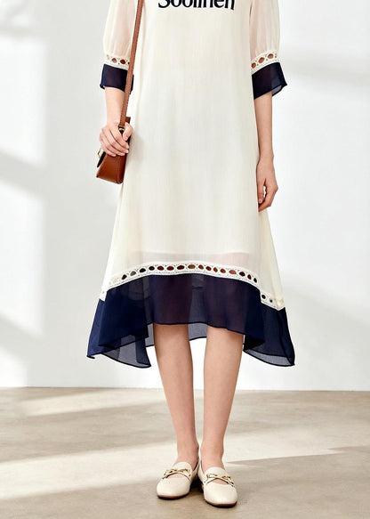 Loose O Neck Hollow Out Patchwork Chiffon Dresses Summer