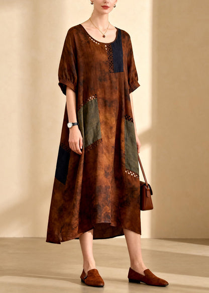 Loose O Neck Hollow Out Patchwork Cotton Dress Summer