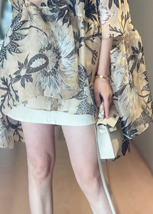 Loose O-neck Print Cotton Shirts Fall
