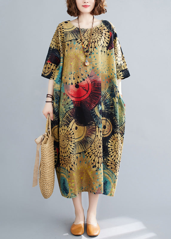 Loose O-neck Print Long Dresses Summer