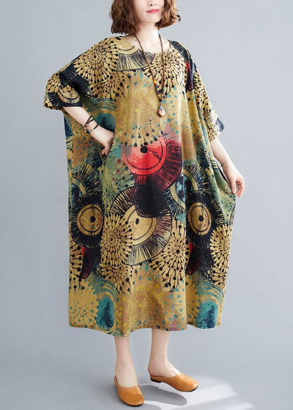 Loose O-neck Print Long Dresses Summer