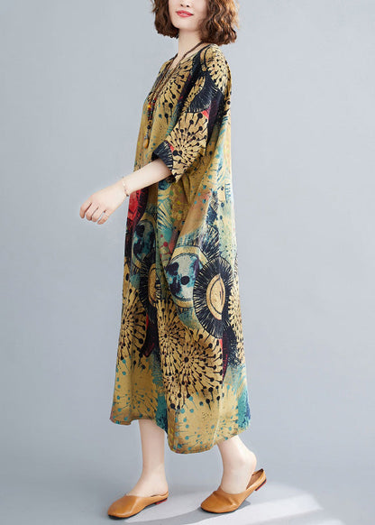 Loose O-neck Print Long Dresses Summer