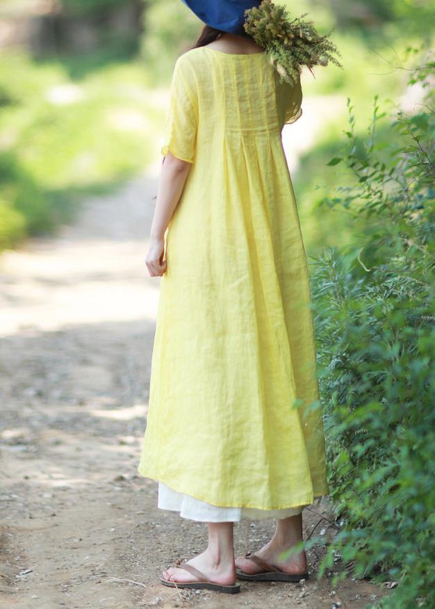 Loose O Neck Short Sleeve Clothes Work Yellow Dresses