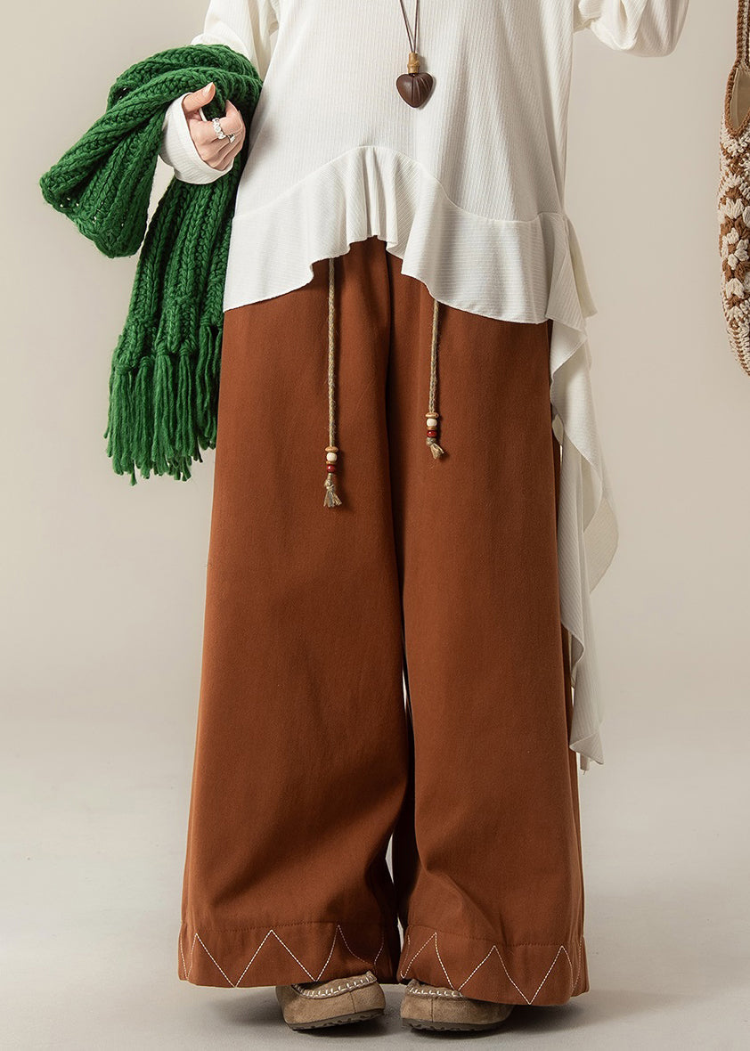 Loose Orange Drawstring Cotton Wide Leg Pants Spring