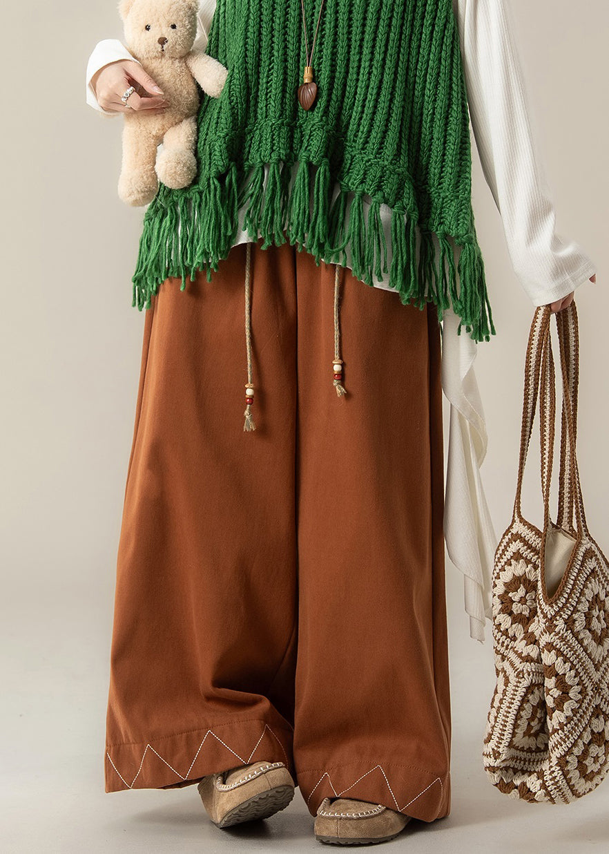 Loose Orange Drawstring Cotton Wide Leg Pants Spring