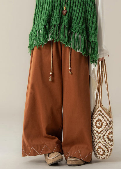 Loose Orange Drawstring Cotton Wide Leg Pants Spring