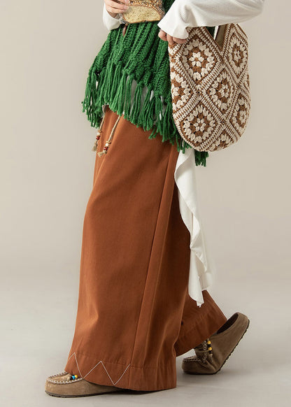 Loose Orange Drawstring Cotton Wide Leg Pants Spring