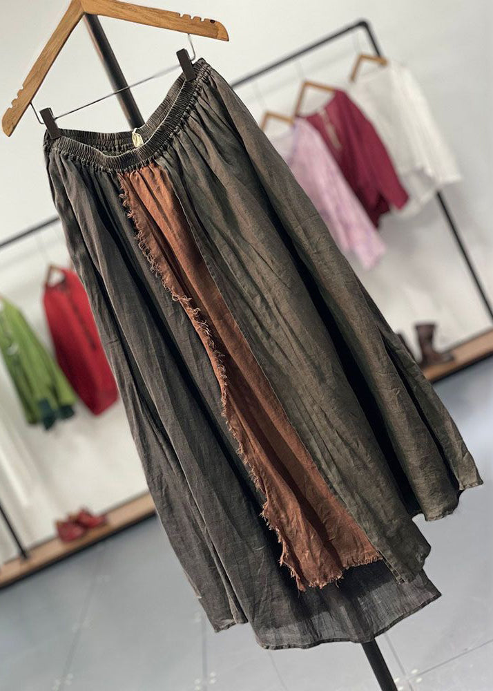 Loose Orange Elastic Waist Patchwork Cotton Blend Skirts Summer