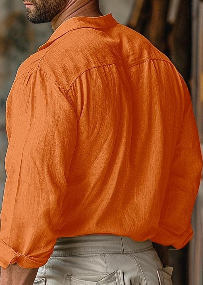 Loose Orange Peter Pan Collar Lace Up Cotton Shirt Fall