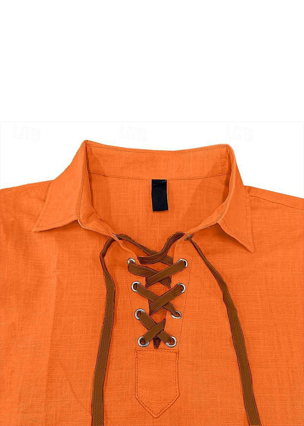 Loose Orange Peter Pan Collar Lace Up Cotton Shirt Men Fall