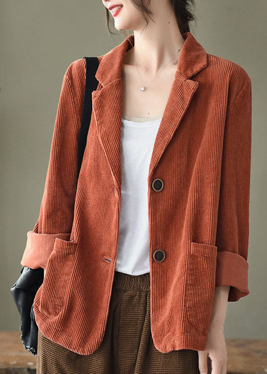 Loose Black Button Pockets Peter Pan Collar Corduroy Coat Long Sleeve