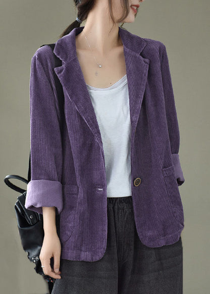 Loose Green Button Pockets Peter Pan Collar Corduroy Coat Long Sleeve