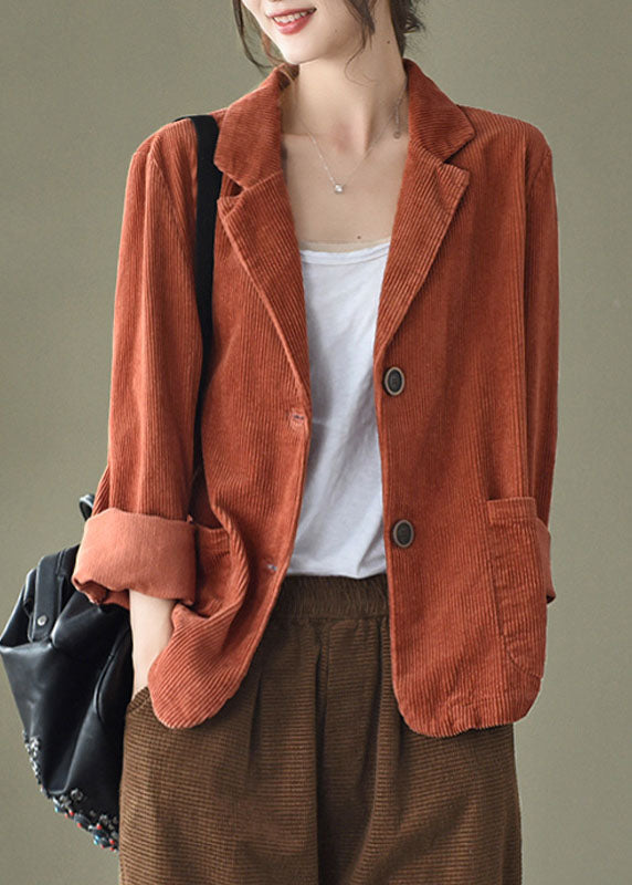 Loose Black Button Pockets Peter Pan Collar Corduroy Coat Long Sleeve