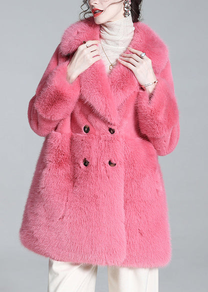 Loose Pink Peter Pan Collar Pockets Mink Velvet Coats Winter