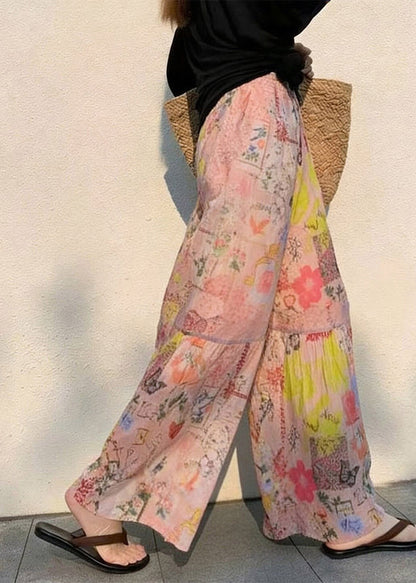 Loose Print Patchwork Holiday Wide Leg Pants Summer