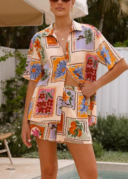 Loose Print Shirts and Shorts Two Piece Set Short Sleeve
