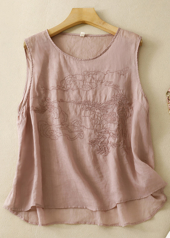 Loose Purple Embroidered Cotton Tank Sleeveless