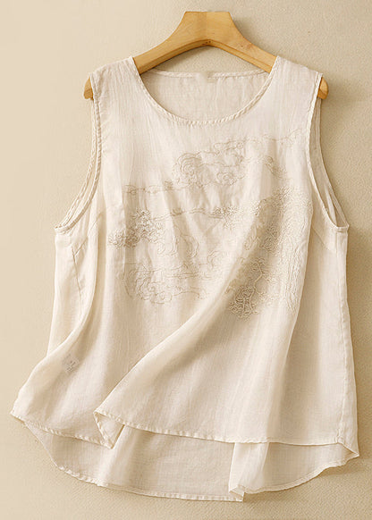 Loose Purple Embroidered Cotton Tank Sleeveless