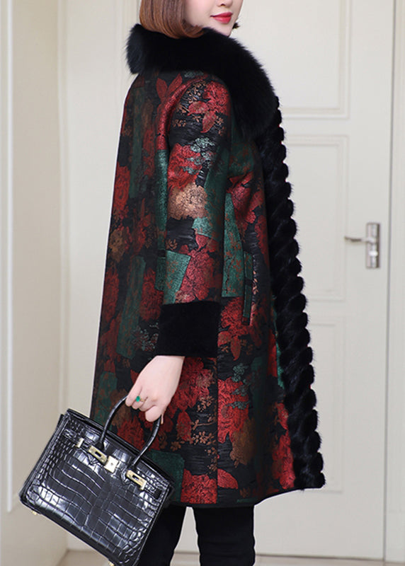 Loose Purple Fur Collar Pockets Leathe and Fur Coats Spring