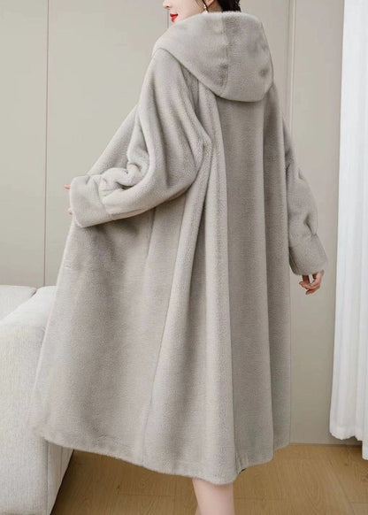 Loose Purple Hooded Pockets Mink Hair Coats Winter