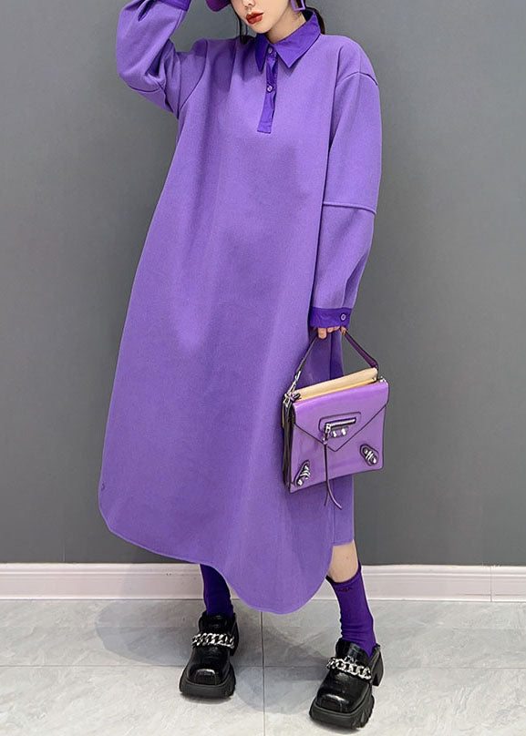 Loose Purple Peter Pan Collar Cotton Dresses Spring
