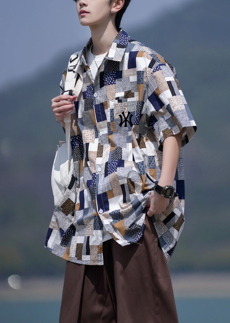 Loose Purple Plaid Button Pockets Cotton Shirt Summer