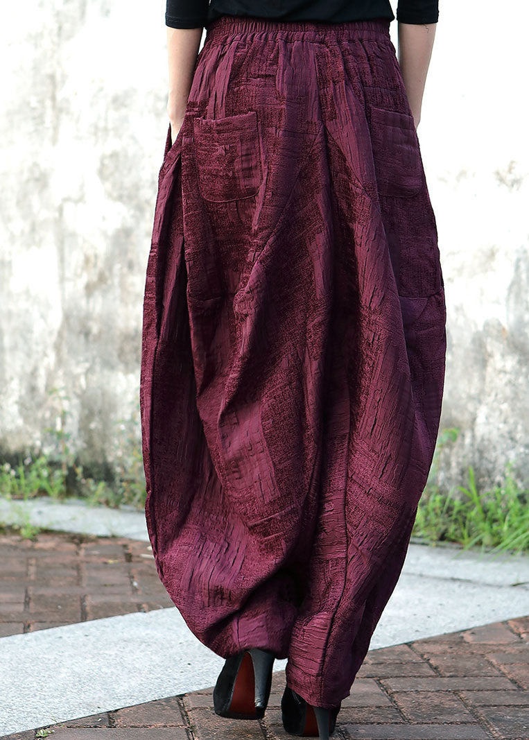Loose Purple Pockets Jacquard Winter Pants