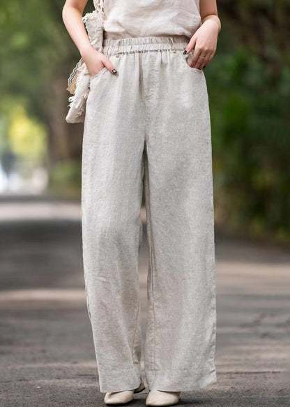 Loose Purple Pockets Elastic Waist Linen Pants Summer