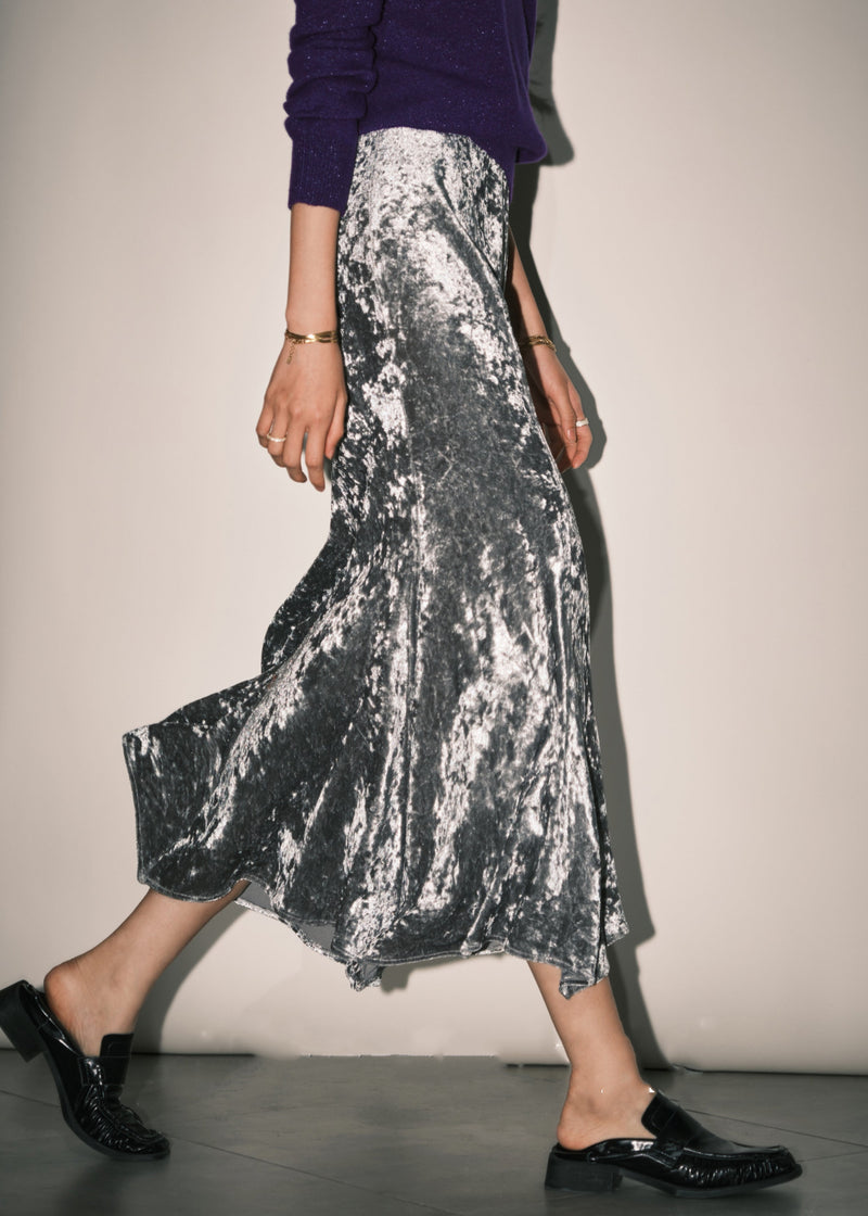 Loose Blue High Waist Silk Velvet Skirts Spring
