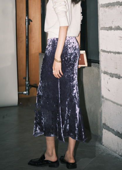 Loose Green High Waist Silk Velvet Skirts Spring