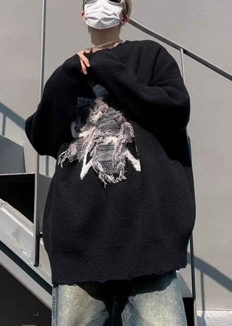Loose Purple Tasseled Hole Knit Sweater Winter