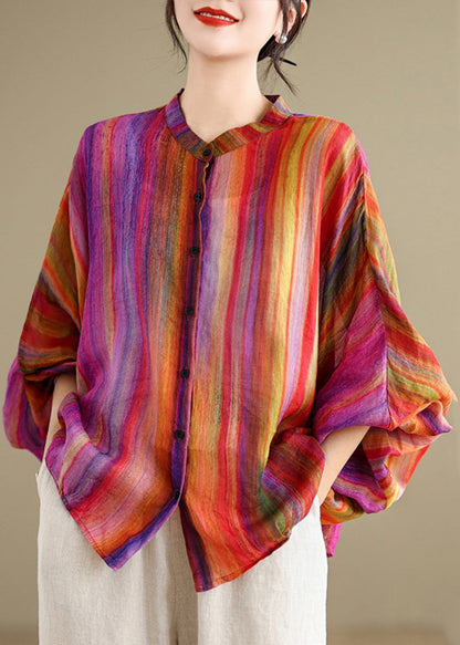 Loose Green geometry Button Linen Blouses Batwing Sleeve