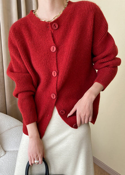 Loose Red Button Knit Coats Fall