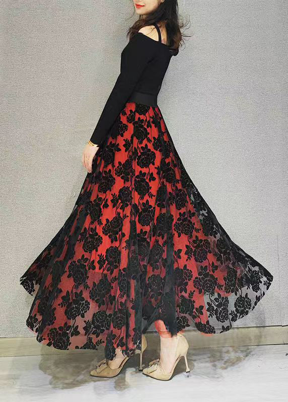 Loose Red Flocking Exra Large Hem Tulle Skirts Spring