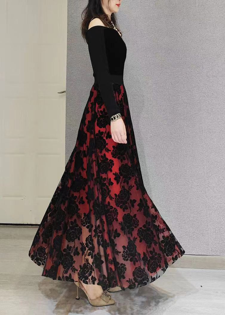 Loose Red Flocking Exra Large Hem Tulle Skirts Spring