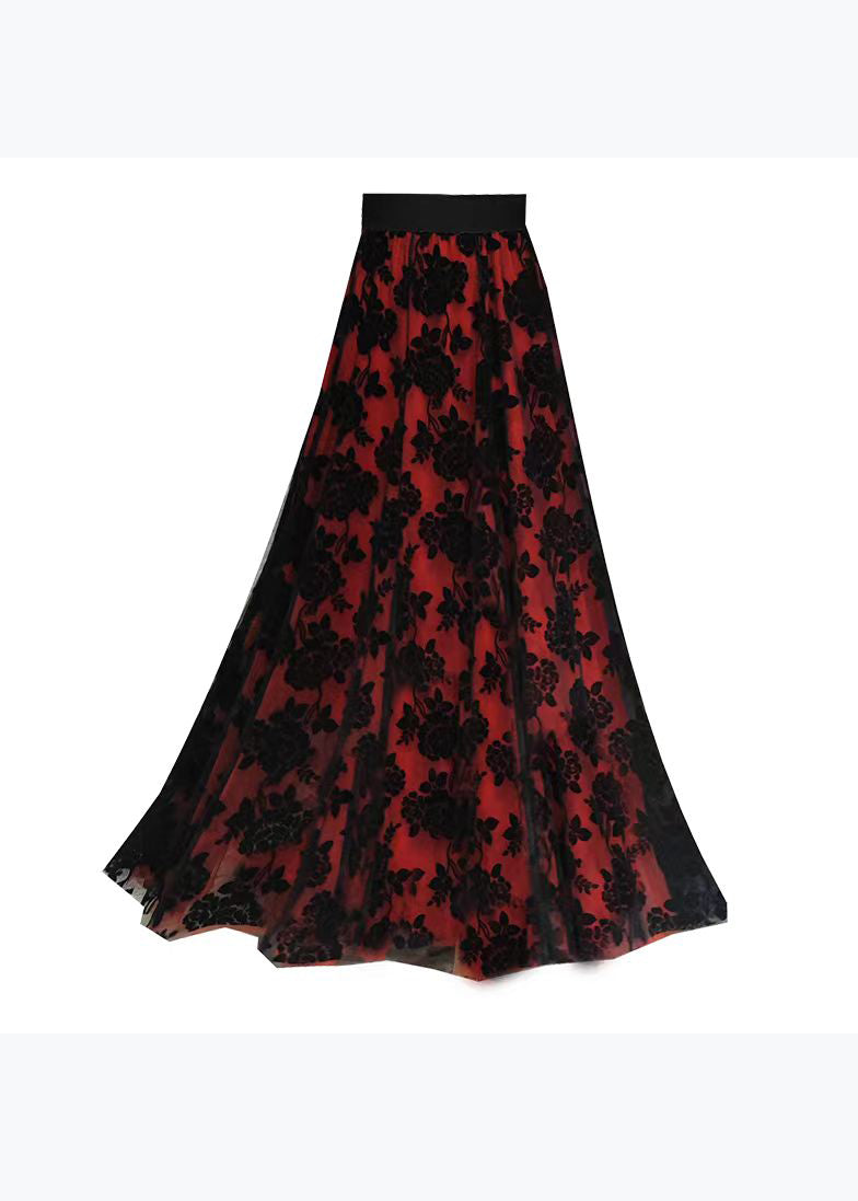Loose Red Flocking Exra Large Hem Tulle Skirts Spring