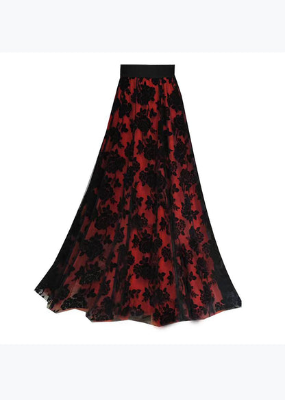Loose Red Flocking Exra Large Hem Tulle Skirts Spring