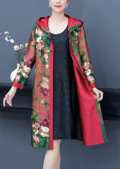 Loose Red Hooded Wrinkled Pockets Wear on Both Sides Cotton Coat Fall