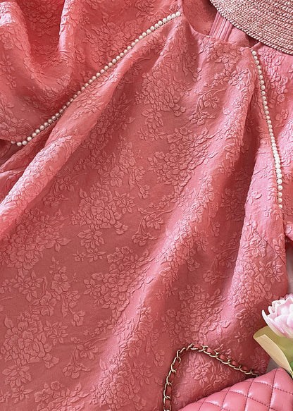 Loose Red O-neck Silk Maxi Dresses Puff Sleeve