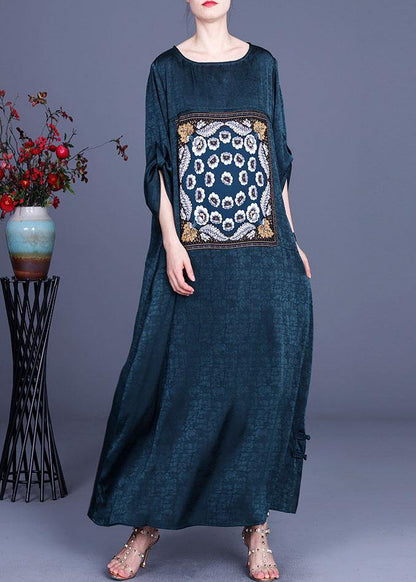 Loose Red Patchwork Print Dress Loose Silk Summer Maxi Dress
