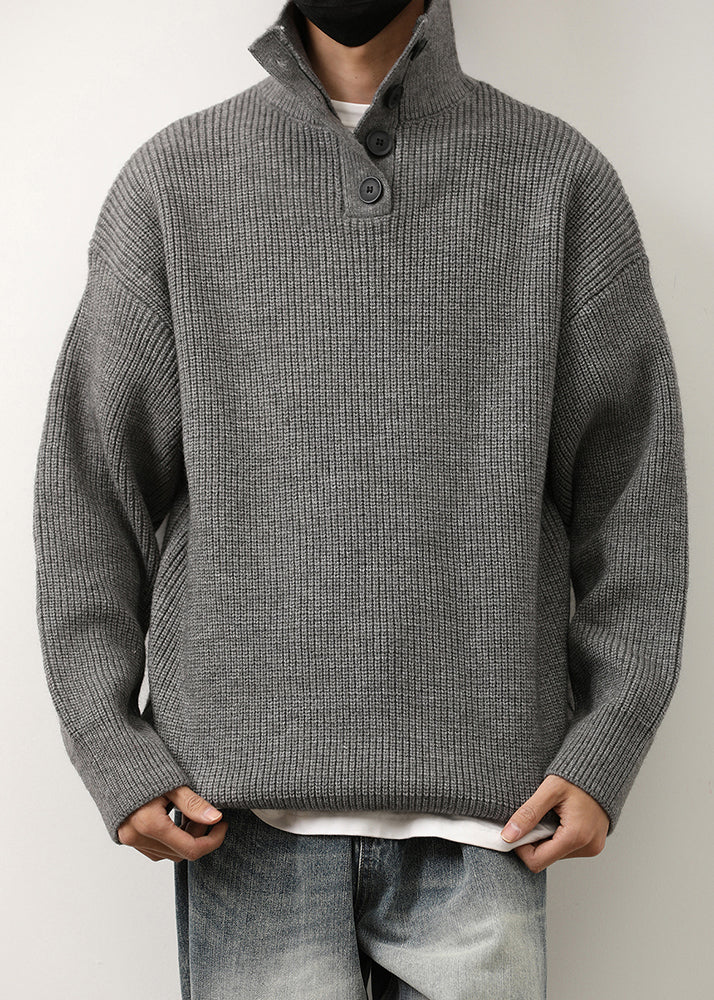 Loose Red Stand Collar Button Knit Sweaters Spring