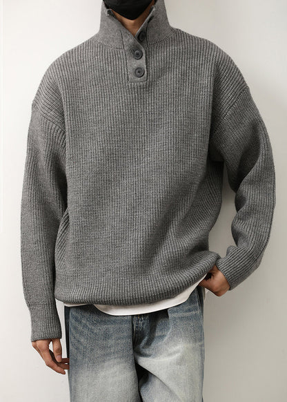 Loose Red Stand Collar Button Knit Sweaters Spring