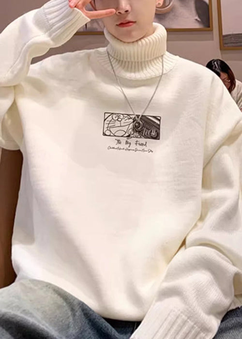 Loose Red Turtleneck Print Cozy Knit Sweater Winter