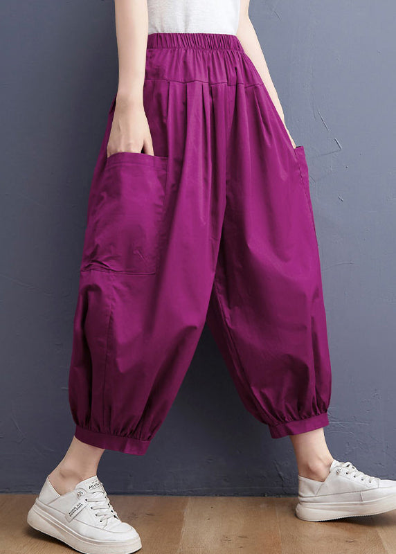 Loose Red Elastic Waist Lantern Pants Spring