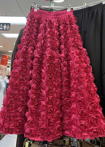 Loose Rose Elastic Waist Tulle Maxi Skirts Spring