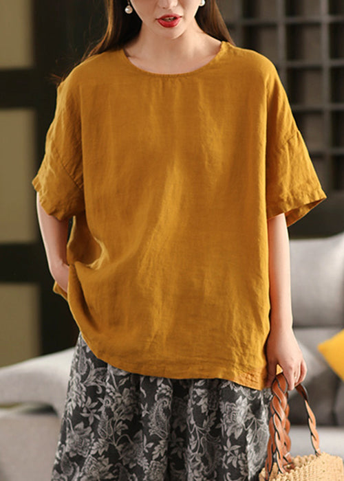 Loose Rose O Neck Linen T Shirts Summer